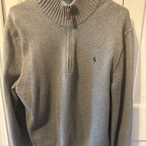 Polo by Ralph Lauren Gray quarter zip Sweater with Green Horse EUC